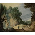 thumbnail image 3 of Marten Ryckaert 17x15 Black Modern Framed Museum Art Print Titled - A Rocky Landscape with a Waterfall and Travellers on a Path, 3 of 5