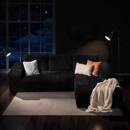 XIZZI 99.2" Modular Sectional Sofa, No Assembly, Luxe Cloud Boneless Couch with Starry Sparkle Velvet Fabric, High Density Foam & Pocket Springs, Right Chaise, Black