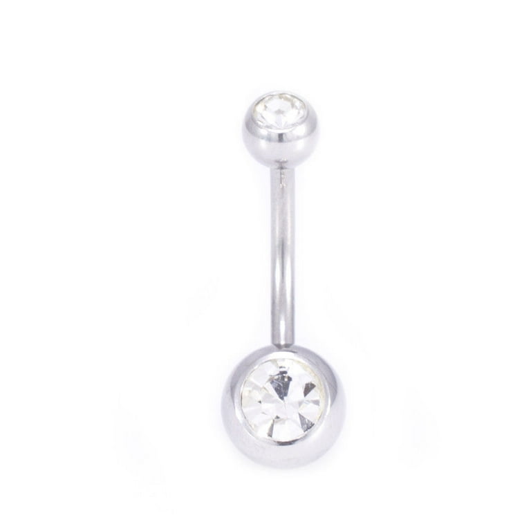 Belly Button Ring with Cubic Zirconia 14G. FREE Clear Flexi Navel Ring