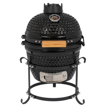YAPENG Round Ceramic Grill, Kamado BBQ Charcoal Grill, Portable Barbecue Grill with Thermometer for Variations on Cooking, Black