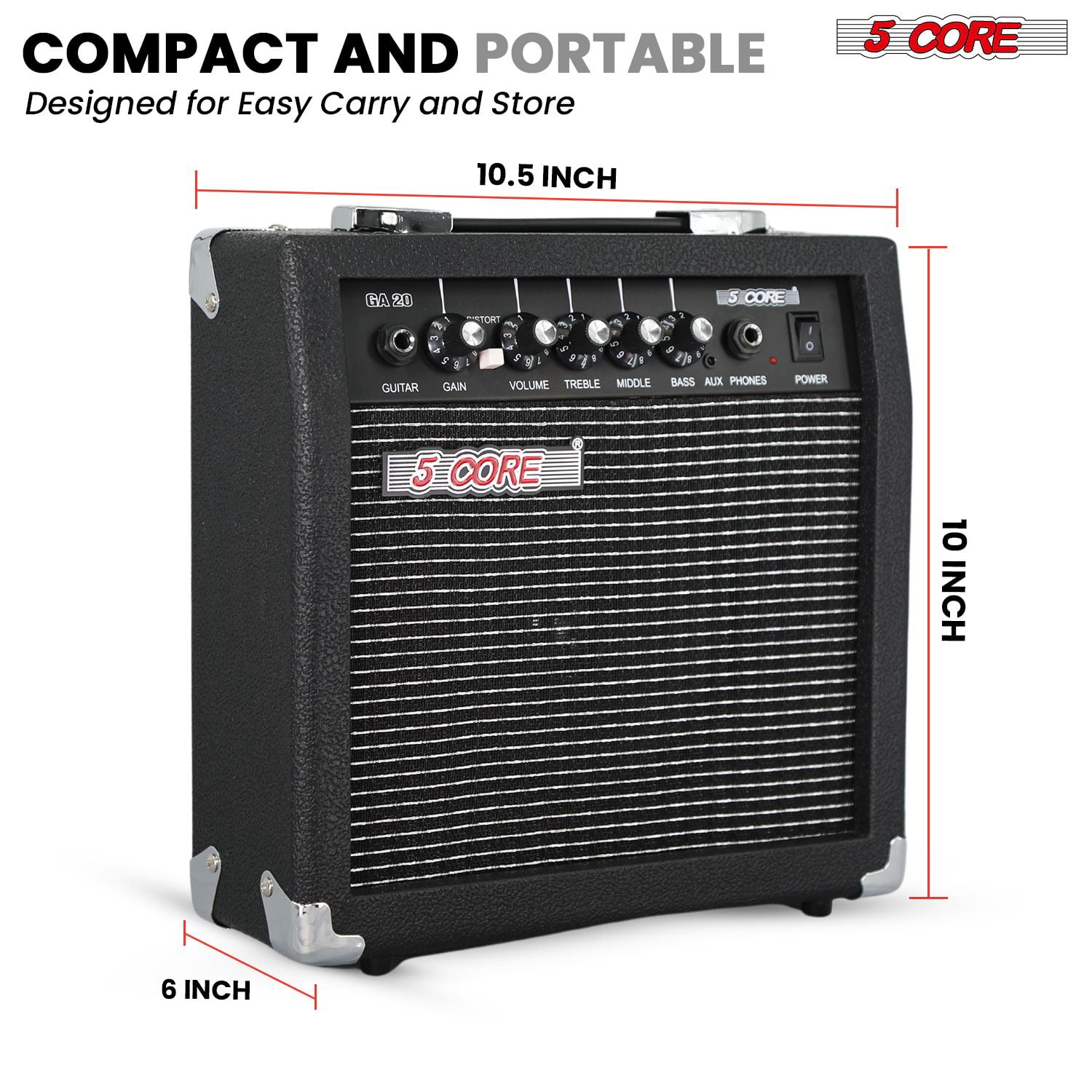 Guitar Amp 20W Electric Portable Mini Amplifier w Built in 6.5" Speaker Aux Headphone Jack