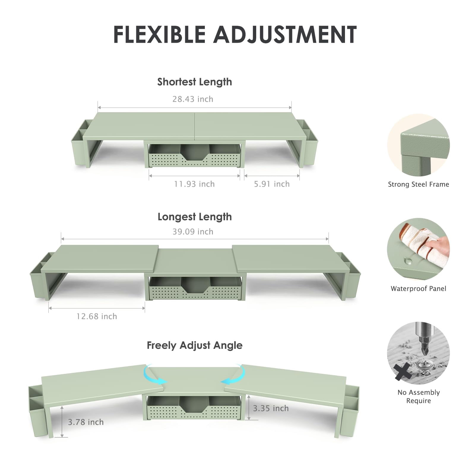 Desk Organizers And Accessories  Dual Monitor Stand Riser With Drawer 2 Pen Holders Shelf Metal Computer For Office Workspace Desktop Organization (green Metal)