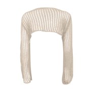 Seductive Hollow Out Knit Sweater for Women Round Neck Long Sleeve Crop Top with Flounce Hem, See-Through Crochet Trumpet Sleeve Cover Up
