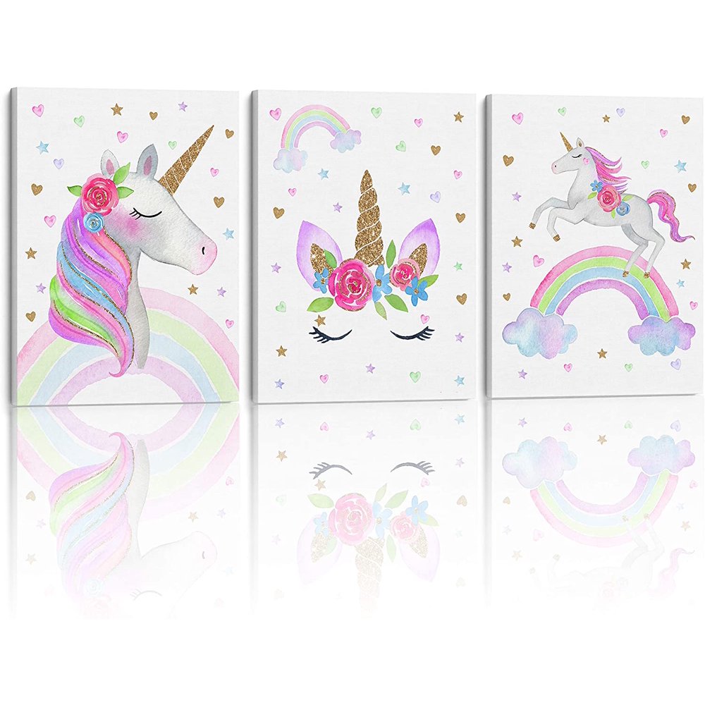 Rainbow Unicorn Canvas Wall Art for Girl's Room Decoration by Something