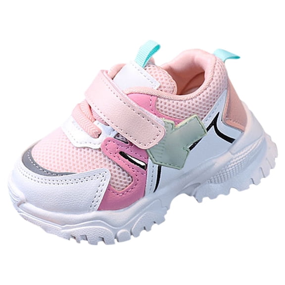 Djtdsds Toddler Girls Color Block Breathable Mesh Sneakers Hook and Loop Running Shoes Size:3-3.5 Years