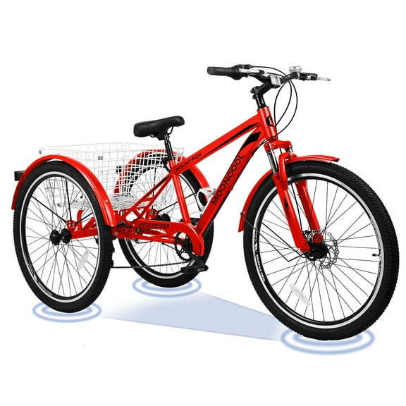ABORON Mountain Tricycle for Adults, 3 Wheeled 7-Speed Mountain Tricycle 24/26/27.5 inch Men's Women's Tricycles Cruiser Bike with Cargo Basket