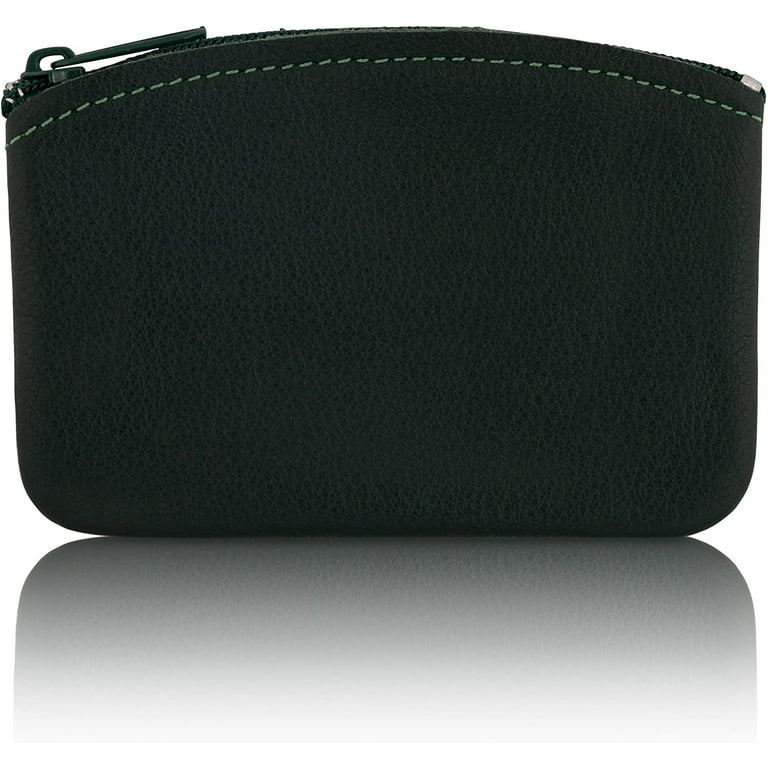 Classic Men's Large Coin Pouch Change Holder, Genuine Leather, Zippered  Change Purse, Pouch Size 5 x 3 By Nabob (Green) 