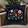 thumbnail image 5 of Set of 2 18x18in Throw Pillow Covers with Whimsical Floral Design in Pink Red and Orange on Dark Background - Perfect for Couch Bed Car, 5 of 8