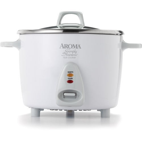 White Aroma Simply Stainless Rice Cooker Cooks 3 cups of uncooked rice 