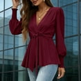thumbnail image 3 of HongQid Long Sleeve Blouses for Women Dressy Casual, Wrap Tops Work Shirts, V Neck Fall Business Outfits, 3 of 8