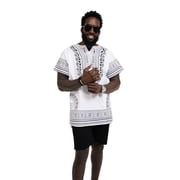 White Traditional African Print Dashiki Shirt - Small