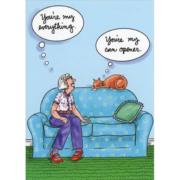 Oatmeal Studios Cat on Couch : You're My Can Opener Funny / Humorous Birthday Card