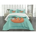 thumbnail image 3 of Ambesonne Animal Quilted Bedspread Set 3 Pcs, Flirty Sloth Cartoon, Queen Size, Multicolor, 3 of 5