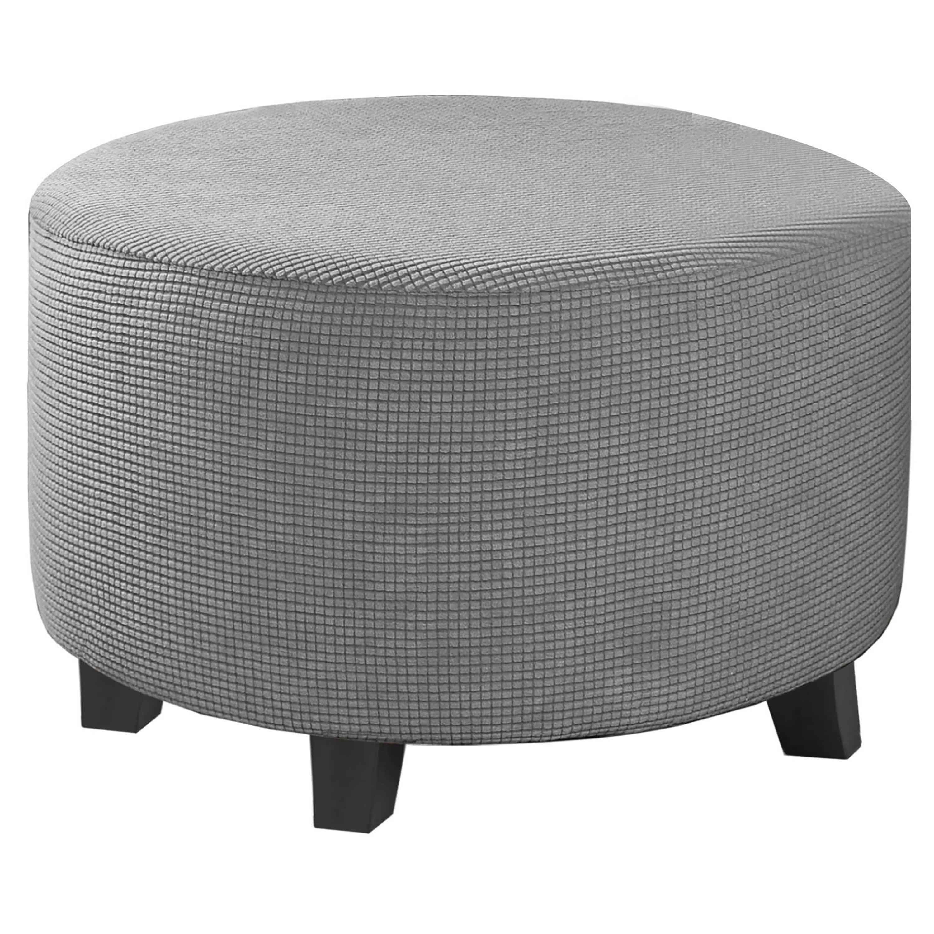 Ottoman Cover Round,Thick Stretch Low Bench Cover,Solid Color Jacquard