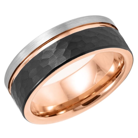 Men's Women's Tungsten Wedding Band Engagement Ring 8mm Faceted Black & Rose Gold Plated Ring, SZ 7