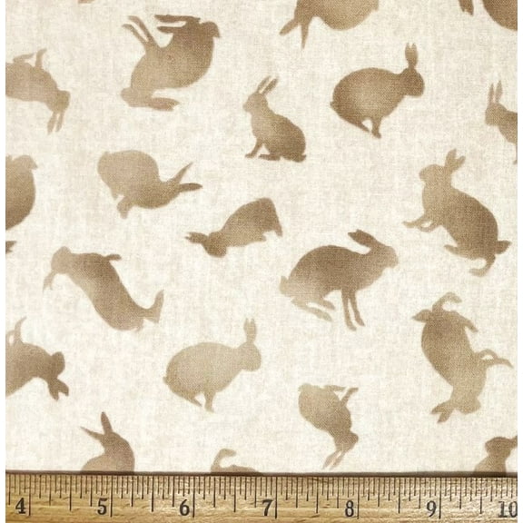 1 Fat Quarter - Bunny Rabbits in Two-Tone Brown Cotton Fabric - 21" X 18"