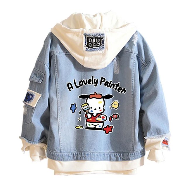 Casual Distressed Denim Hooded Bomber Jacket Long Sleeve Unisex Multi-Color