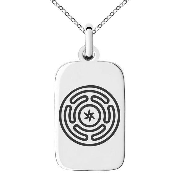 Stainless Steel Hecate Greek Goddess of Magic Engraved Small Rectangle Dog Tag Charm Pendant Necklace
