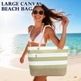 thumbnail image 2 of Oversized Canvas Beach Tote Bag for Women and Girls, Waterproof Sandproof Travel Tote Bag with Wet Pocket, Striped Swim Pool bag Zipper Closure,Canvas+jute Light Green, 2 of 6