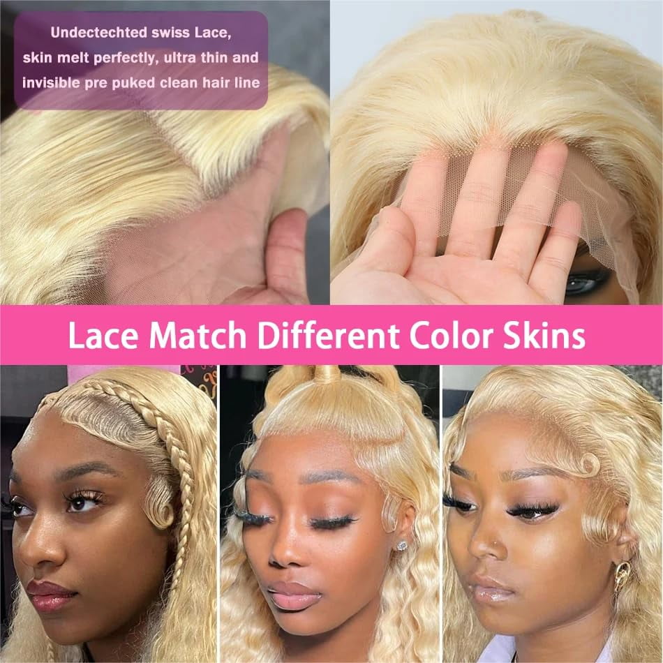 36 inch 613 Deep Wave Wig Human Hair 13x6 Blonde Lace Front Wigs Human Hair Pre Plucked with Baby Hair 180% Density 613 HD Lace Frontal Wig for Women