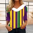 thumbnail image 1 of UPPADA Femmes T-Shirts à Manches 3/4 Mardi Gras Yall T-Shirts à Imprimé Floral Col Ras du Cou Blouse à devant Plissé Hauts d'Été Décontractés Chandail à Enfiler Haut Mode Fête Défilé Hauts Femmes T-Shirts à Manches 3/4 Liquidation, 1 of 5