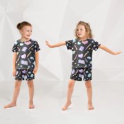 Kawaii Style Makeup Pattern Summer Pajama Set Soft Cotton Short Sleeve Sleepwear 2PCS Pajama Sets Breathable Lounge Set Size 5Y