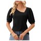 thumbnail image 1 of Camiseta de manga corta con cuello en V asimétrico, ajustada y cómoda, para mujer, diseño único, tejido de poliéster, para primavera/verano/otoño., 1 of 4