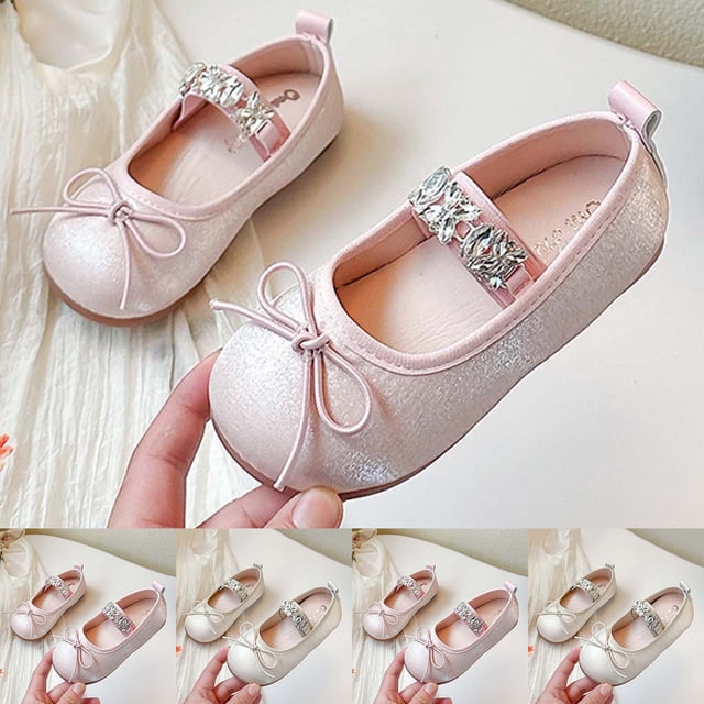 JDQJBZ Girl's Sandals Bow Rhinestone Solid Color Flat Soft Sole Princess Shoes Summer for Kids