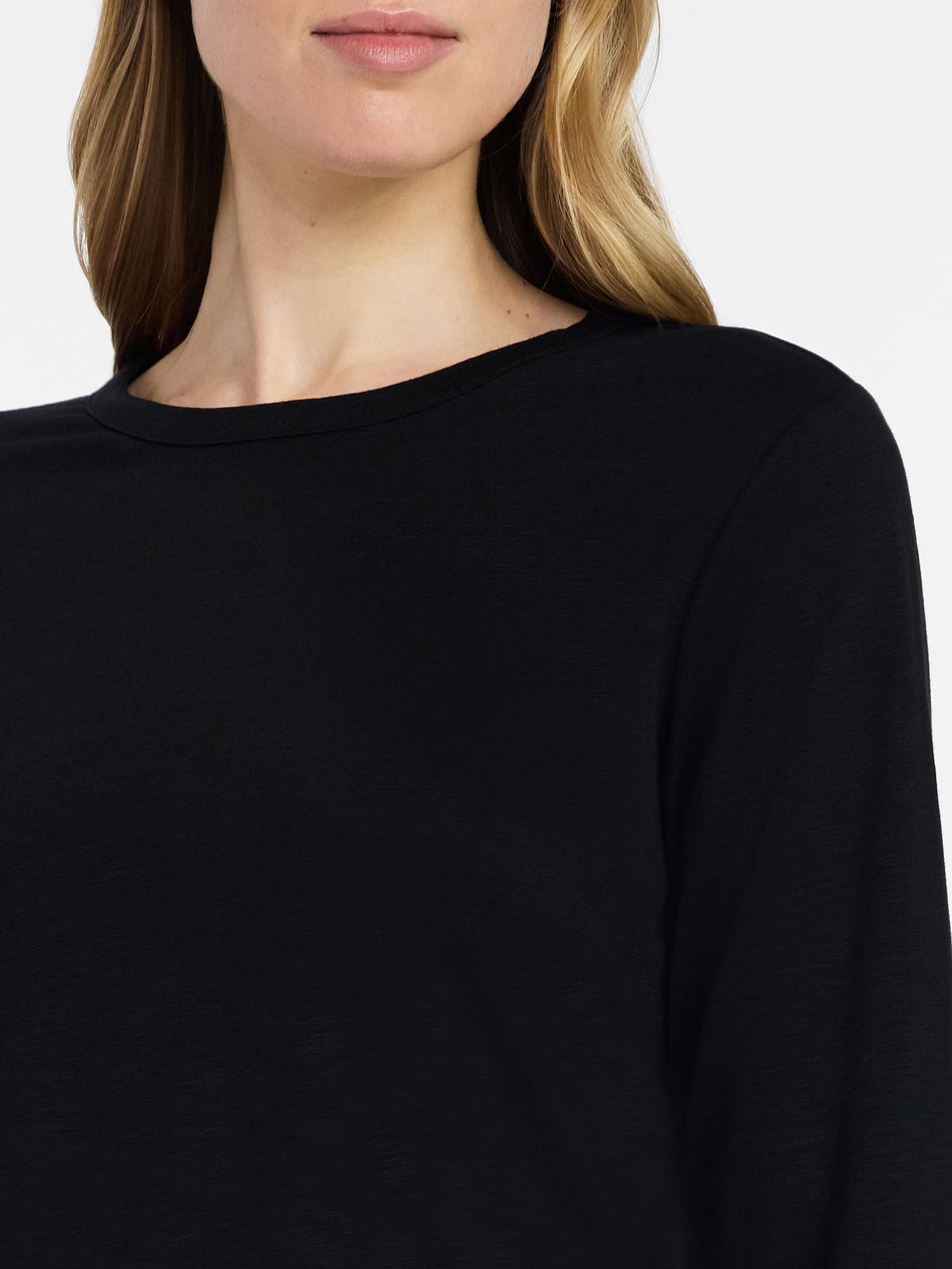 Time and Tru Women’s Slub Crewneck Tee with Long Sleeves, Sizes XS-XXXL