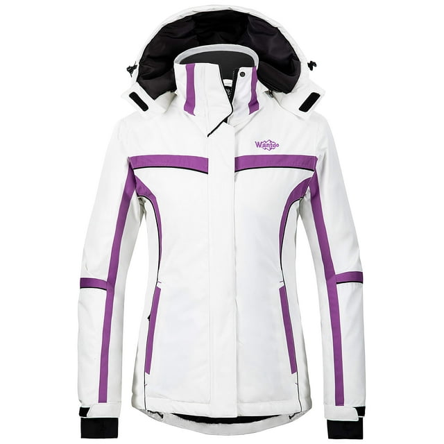 Wantdo Women's Winter Printed Waterproof Ski Jacket Raincoat with Hood White L