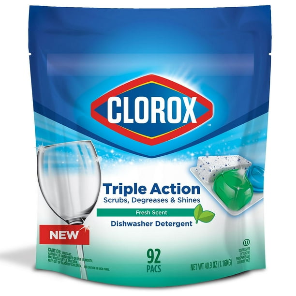 Clorox Triple Action Dishwasher Detergent Pacs (40.9 oz., 92 ct