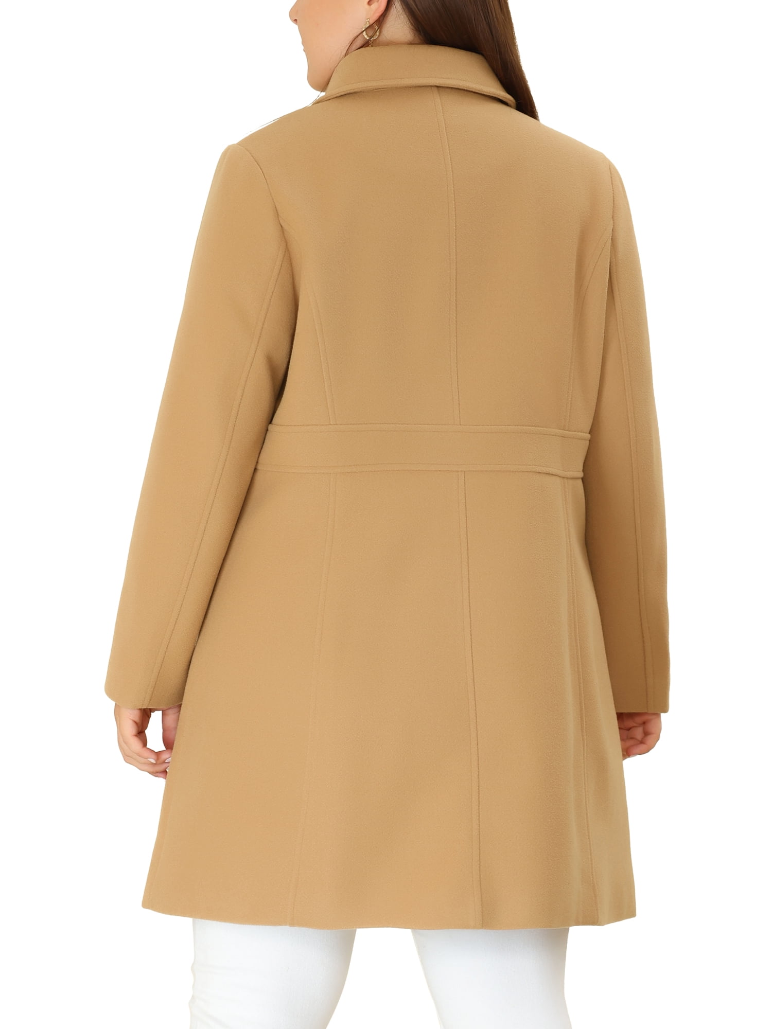 Unique Bargains Women's Plus Single Breasted Cinched Waist Winter Pea Long Coat 4X Khaki