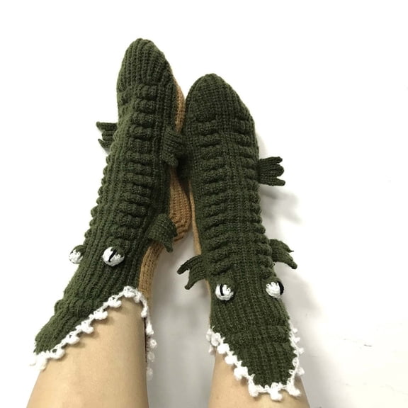 Fewfanhot Women Crocodile-Style Funny Socks, Novelty 3D Cute Knit Fluffy Slipper Socks, Animal Themed Winter Thick Thermal Socks