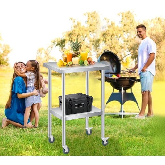 Royalbelle Table de Préparation en Acier Inoxydable 18x24 avec Tablette Inférieure et 4 Roulettes