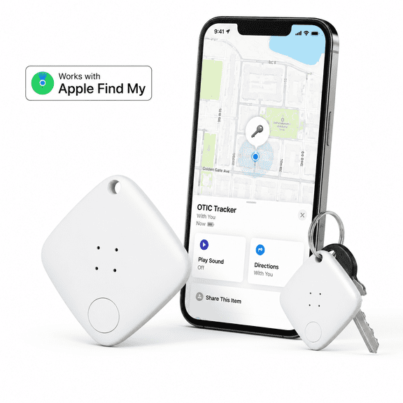 OTIC 1 Pack Bluetooth Tracker for iOS Find My App (iOS Only), Smart Key Finder with CR2032 Battery, IP67 Waterproof Item Locator for Keys Wallet Luggage