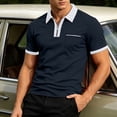 thumbnail image 4 of COSFO Short Sleeve Men Polo Shirts Blue Golf Casual Shirts Quarter Zip Pullover with Pocket Collared Classic Fit Tops, 4 of 9