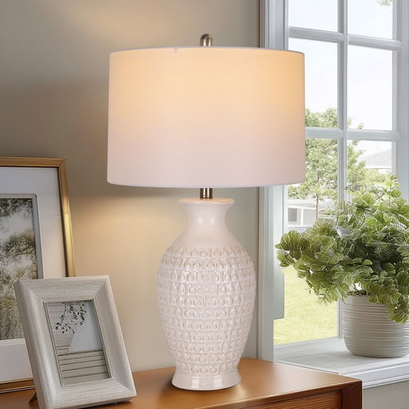 28'' Modern Ceramic Table Lamp 1 Pack, Tall Bedroom Lamp Nightstand Lamp with Bulb