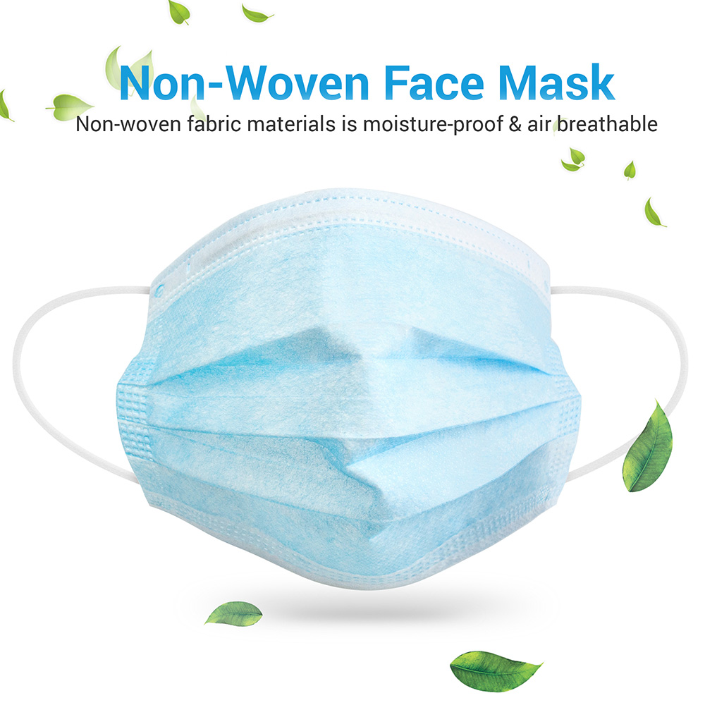 2500 PCS Disposable Triple Layer protection Face Masks Mask Individually packed of 50 General use 3-Ply Blue safety Filter Masks with elastic earloops - image 2 of 5