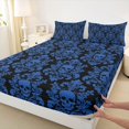 thumbnail image 4 of Homewish Sugar Skull Queen Sheets For Adults Teens,Blue Damask Queen Sheet Sets,Halloween Bed Set,4-Piece,1 Flat Sheet, 1 Fitted Sheet and 2 Pillowcases, 4 of 6