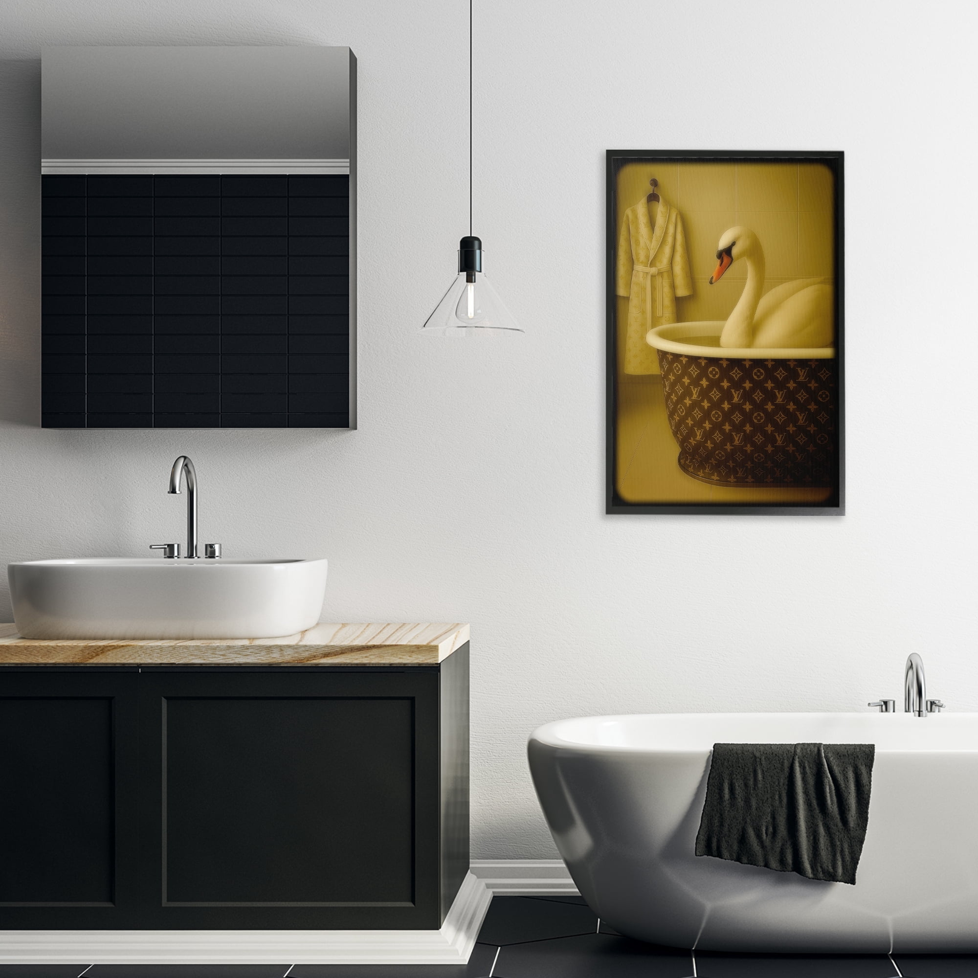 Stupell Industries Couture Swan in Luxury Tub Black Framed Giclee Art, design by Grotto Studios