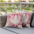 thumbnail image 4 of Pink Floral Pillow Covers 2 Pack Spring Flower Bow Pillowcase Waterproof Outdoor Throw Pillow Cover for Patio Garden Square Cushion 26”x26”, 4 of 9