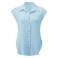 thumbnail image 4 of Button down Shirts for Women Summer Dressy Casual Collared Cap Short Sleeve Tops Loose Fit Solid Color Blouses (2XL, Light Blue), 4 of 5