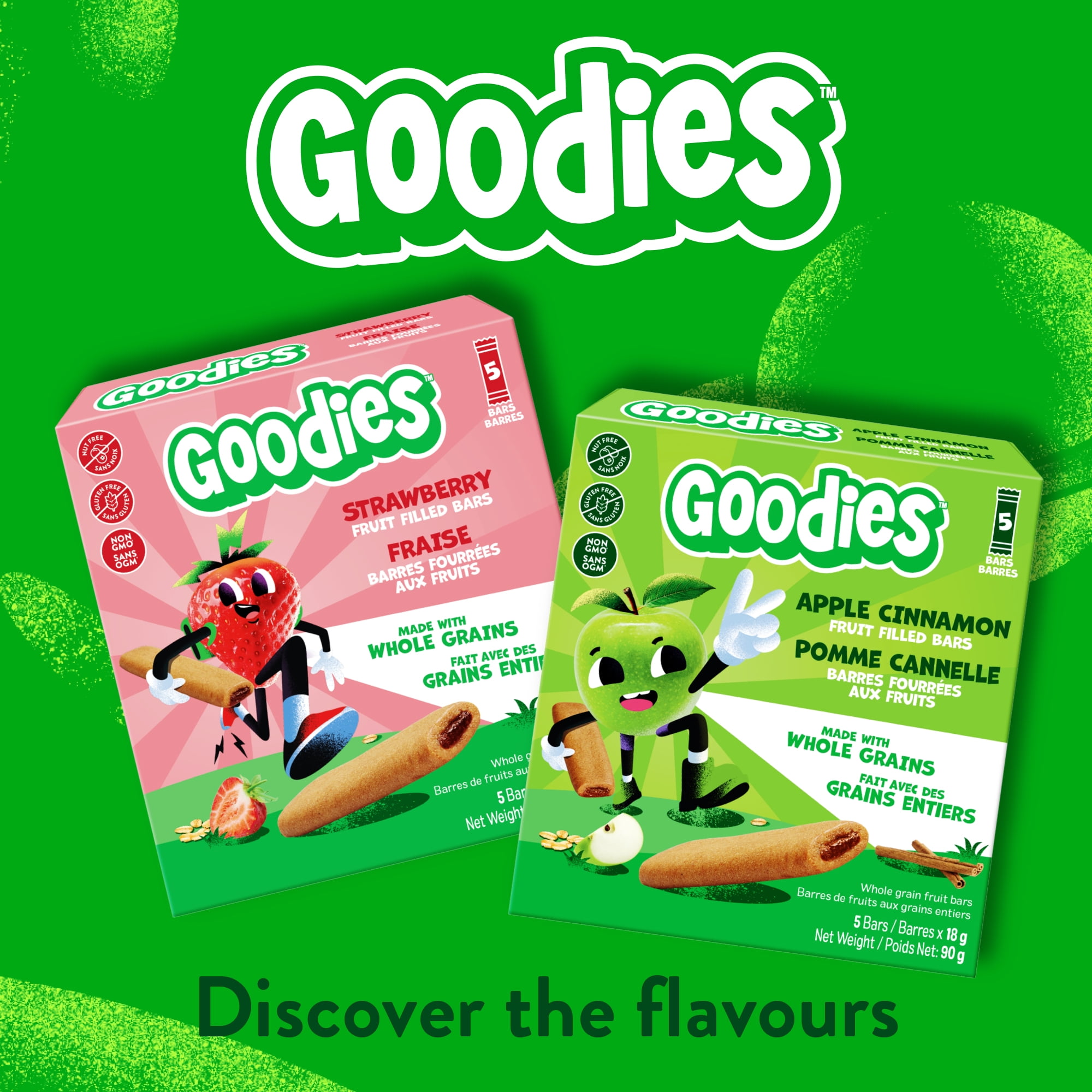 Goodies Strawberry Fruit Filled Bars, Whole Grain Gluten Free Snack for Kids 4+ Years, Nut Free, Source of Fibre, 18g Bar (5 Pack), 90g