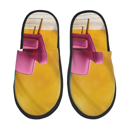 Balery Bright Pink Chair Slient Indoor Furry Fleece Comfort House Shoes Soft Non-Slip Home Shoes Cotton slippers House Slippers-- Large