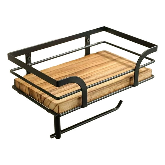 Yesbay Rustic Farmhouse Toilet Paper Holder with Shelf Tissue Rack Storage Wooden Shelf Bathroom Accessories