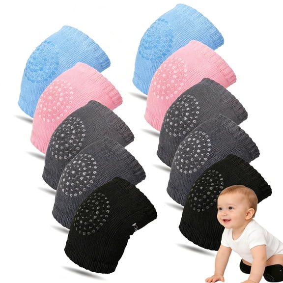 Asunby 5 Pairs Baby Knee Pads for Crawling (6-24 Months) - Non-Slip Elastic Cotton Toddler Leg Protectors