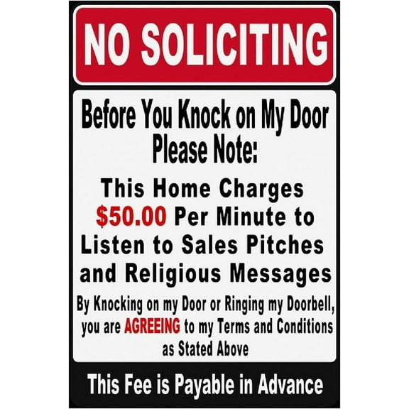 Funny No Soliciting Sign, Metal Warning Tin Signs, Before You Knock on My Door Please Note, Yard Sign 8 X 12 Inches