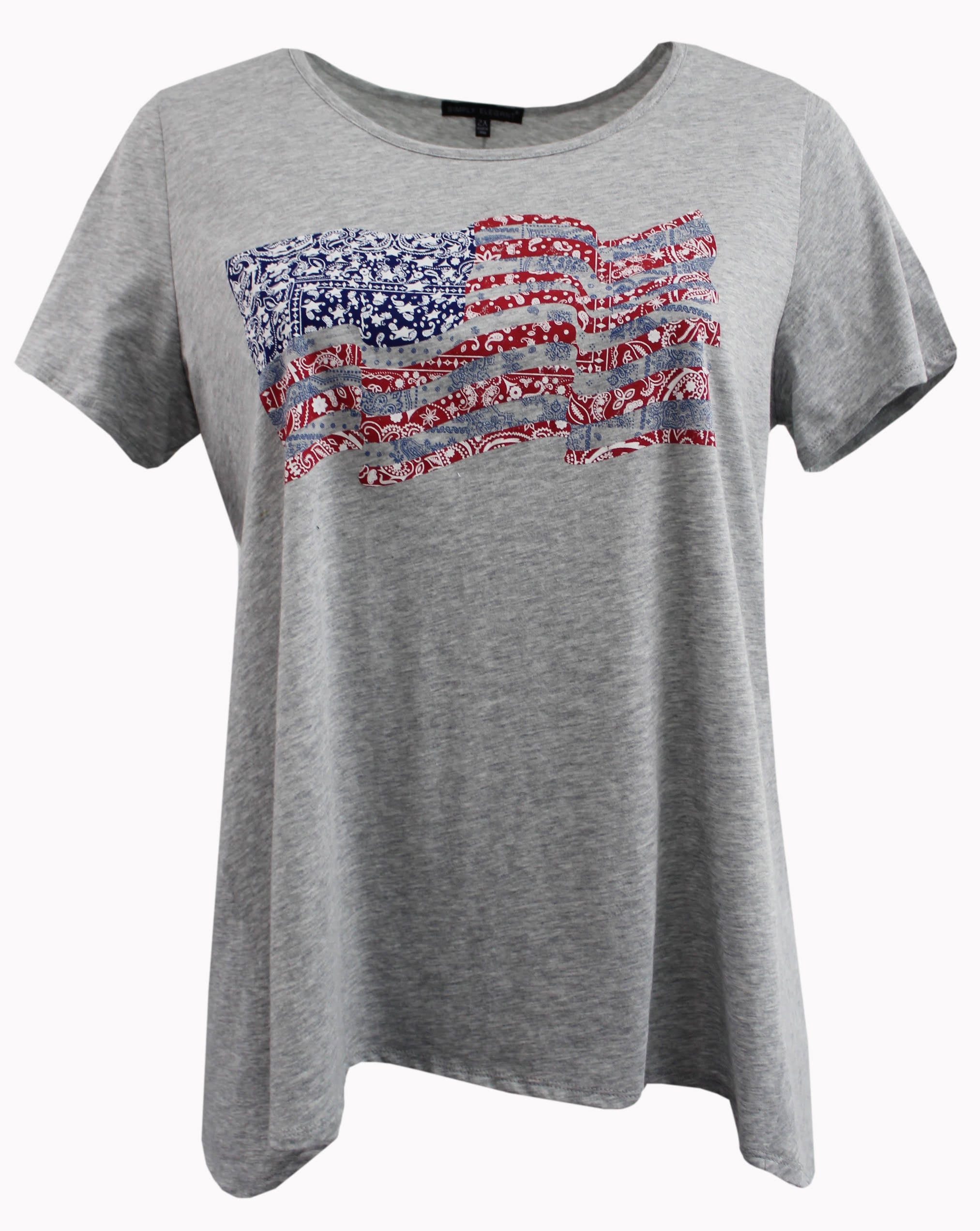 Woman Short Sleeve Round Neck American Flag Blouse T Shirt Knit Top Tee  Grey 3X (17020-5)
