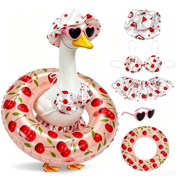 Porch Goose Strawberry Summer Outfit Set for 23-Inch Goose Statue, Garden Decor Accessories with Hat and Sunglasses