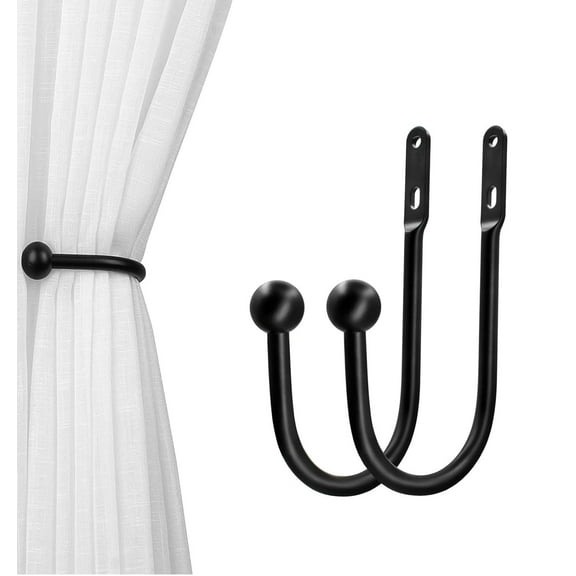 Dihmpor  Wall Mount Curtain Tiebacks Drapery Holdbacks Curtain Holdback Hooks Simple Style (2pcs Black)